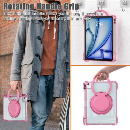For iPad Air 11 2025 / 2024 / Pro 11 2022 Rotation Ring Handle TPU Hybrid Clear PC Tablet Case(Red Rose) - iPad Air 11 2025 / 2024 Cases by buy2fix | Online Shopping UK | buy2fix