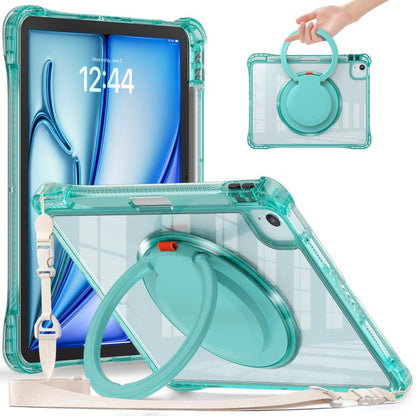 For iPad Air 11 2025 / 2024 / Pro 11 2022 Rotation Ring Handle TPU Hybrid Clear PC Tablet Case(Light Green) - iPad Air 11 2025 / 2024 Cases by buy2fix | Online Shopping UK | buy2fix