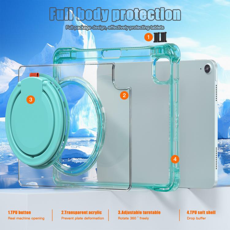 For iPad Air 11 2025 / 2024 / Pro 11 2022 Rotation Ring Handle TPU Hybrid Clear PC Tablet Case(Light Green) - iPad Air 11 2025 / 2024 Cases by buy2fix | Online Shopping UK | buy2fix