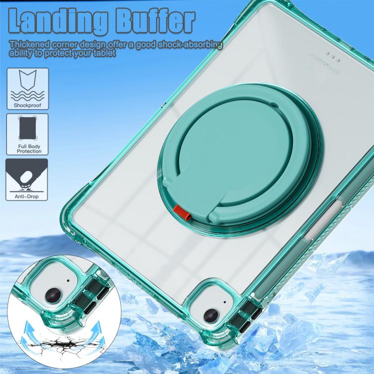 For iPad Air 11 2025 / 2024 / Pro 11 2022 Rotation Ring Handle TPU Hybrid Clear PC Tablet Case(Light Green) - iPad Air 11 2025 / 2024 Cases by buy2fix | Online Shopping UK | buy2fix