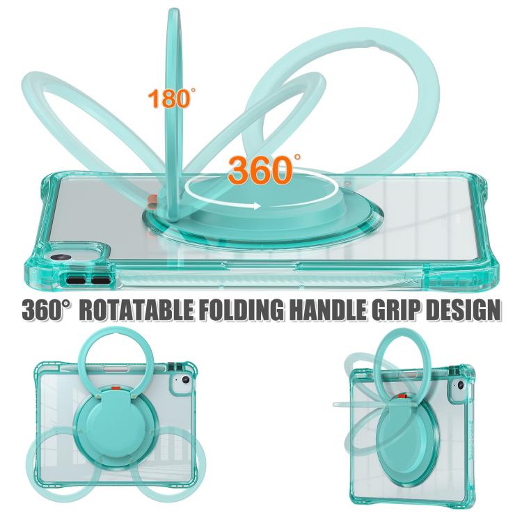 For iPad Air 11 2025 / 2024 / Pro 11 2022 Rotation Ring Handle TPU Hybrid Clear PC Tablet Case(Light Green) - iPad Air 11 2025 / 2024 Cases by buy2fix | Online Shopping UK | buy2fix