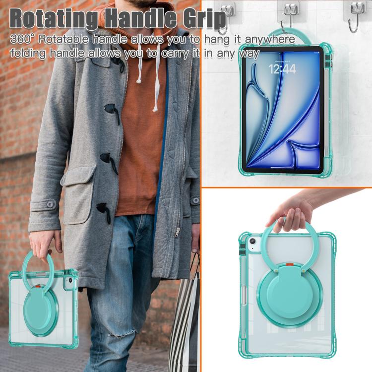 For iPad Air 11 2025 / 2024 / Pro 11 2022 Rotation Ring Handle TPU Hybrid Clear PC Tablet Case(Light Green) - iPad Air 11 2025 / 2024 Cases by buy2fix | Online Shopping UK | buy2fix
