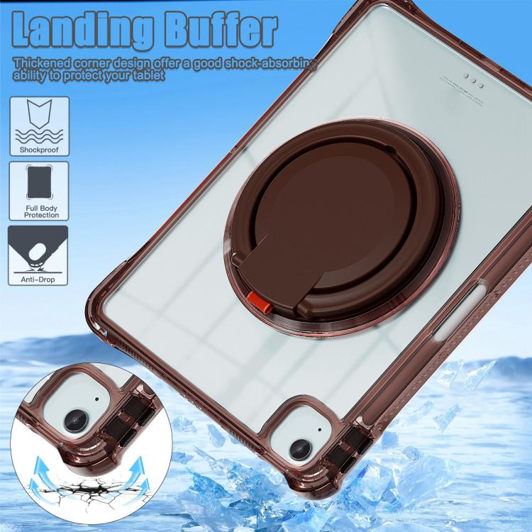 For iPad Air 11 2025 / 2024 / Pro 11 2022 Rotation Ring Handle TPU Hybrid Clear PC Tablet Case(Chocolate) - iPad Air 11 2025 / 2024 Cases by buy2fix | Online Shopping UK | buy2fix