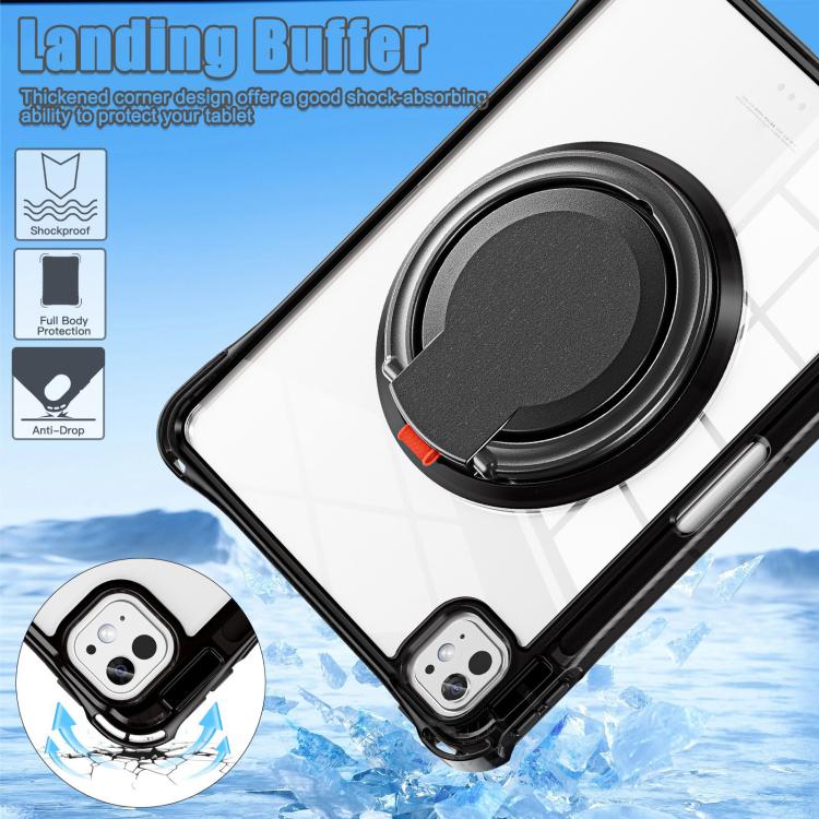 For iPad Pro 11 2024 Rotation Ring Handle TPU Hybrid Clear PC Tablet Case(Black) - iPad Pro 11 2024 Cases by buy2fix | Online Shopping UK | buy2fix