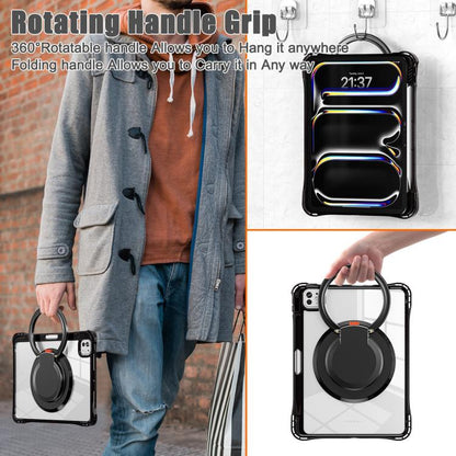 For iPad Pro 11 2024 Rotation Ring Handle TPU Hybrid Clear PC Tablet Case(Black) - iPad Pro 11 2024 Cases by buy2fix | Online Shopping UK | buy2fix