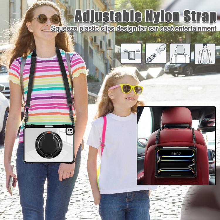 For iPad Pro 11 2024 Rotation Ring Handle TPU Hybrid Clear PC Tablet Case(Black) - iPad Pro 11 2024 Cases by buy2fix | Online Shopping UK | buy2fix