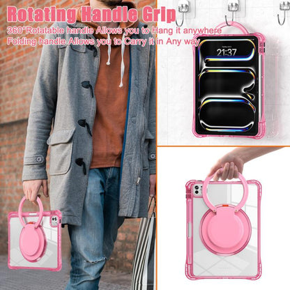 For iPad Pro 11 2024 Rotation Ring Handle TPU Hybrid Clear PC Tablet Case(Red Rose) - iPad Pro 11 2024 Cases by buy2fix | Online Shopping UK | buy2fix