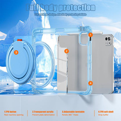 For iPad Pro 11 2024 Rotation Ring Handle TPU Hybrid Clear PC Tablet Case(Light Blue) - iPad Pro 11 2024 Cases by buy2fix | Online Shopping UK | buy2fix