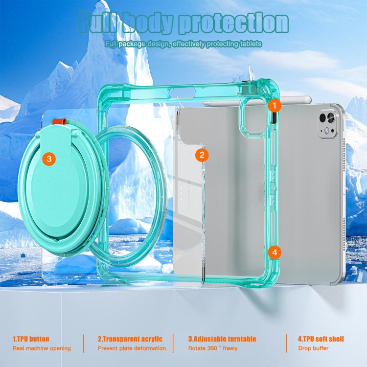 For iPad Pro 11 2024 Rotation Ring Handle TPU Hybrid Clear PC Tablet Case(Light Green) - iPad Pro 11 2024 Cases by buy2fix | Online Shopping UK | buy2fix