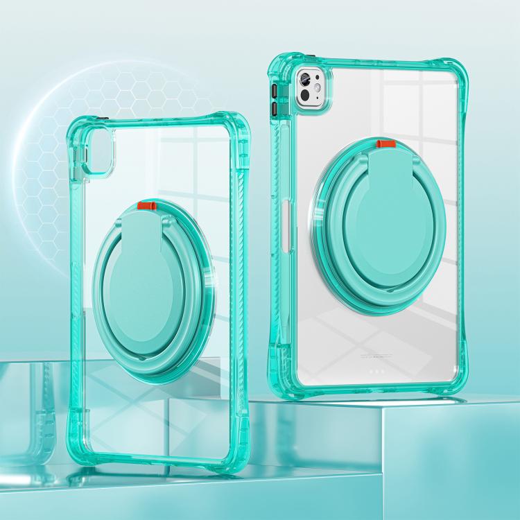 For iPad Pro 11 2024 Rotation Ring Handle TPU Hybrid Clear PC Tablet Case(Light Green) - iPad Pro 11 2024 Cases by buy2fix | Online Shopping UK | buy2fix