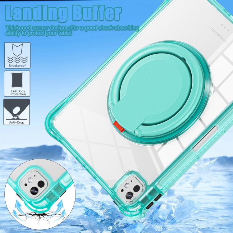 For iPad Pro 11 2024 Rotation Ring Handle TPU Hybrid Clear PC Tablet Case(Light Green) - iPad Pro 11 2024 Cases by buy2fix | Online Shopping UK | buy2fix