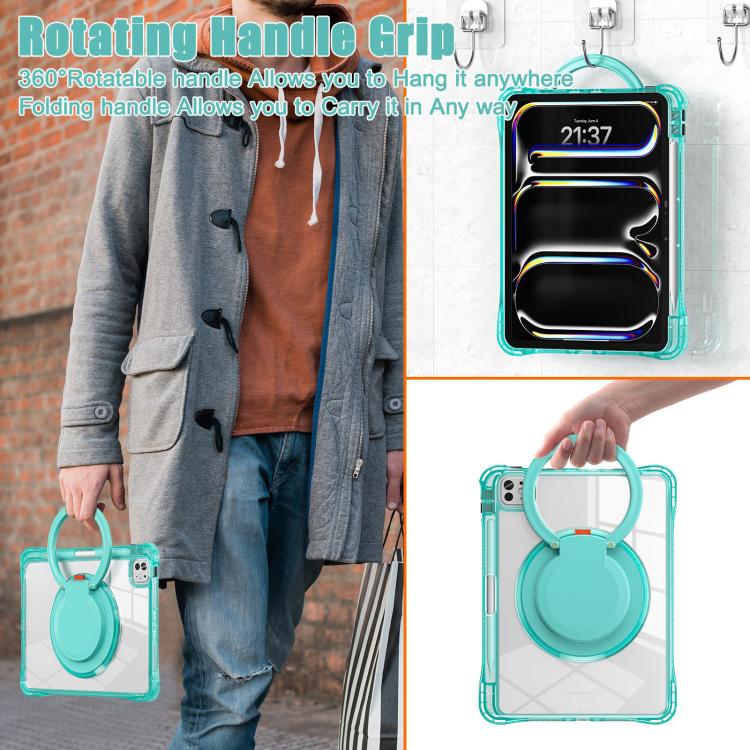 For iPad Pro 11 2024 Rotation Ring Handle TPU Hybrid Clear PC Tablet Case(Light Green) - iPad Pro 11 2024 Cases by buy2fix | Online Shopping UK | buy2fix