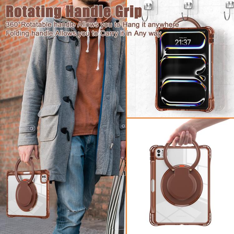 For iPad Pro 11 2024 Rotation Ring Handle TPU Hybrid Clear PC Tablet Case(Chocolate) - iPad Pro 11 2024 Cases by buy2fix | Online Shopping UK | buy2fix
