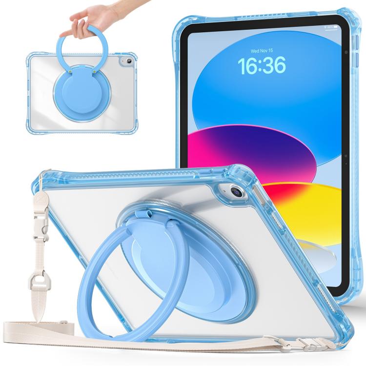For iPad 2025 / 2022 Rotation Ring Handle TPU Hybrid Clear PC Tablet Case(Light Blue) - iPad 2025 / 2022 Cases by buy2fix | Online Shopping UK | buy2fix