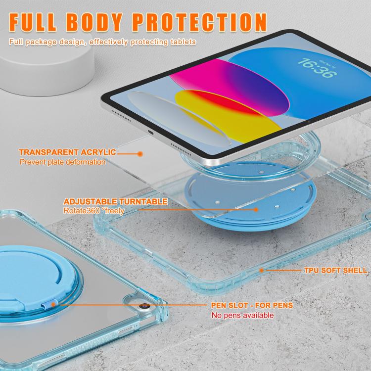 For iPad 2025 / 2022 Rotation Ring Handle TPU Hybrid Clear PC Tablet Case(Light Blue) - iPad 2025 / 2022 Cases by buy2fix | Online Shopping UK | buy2fix