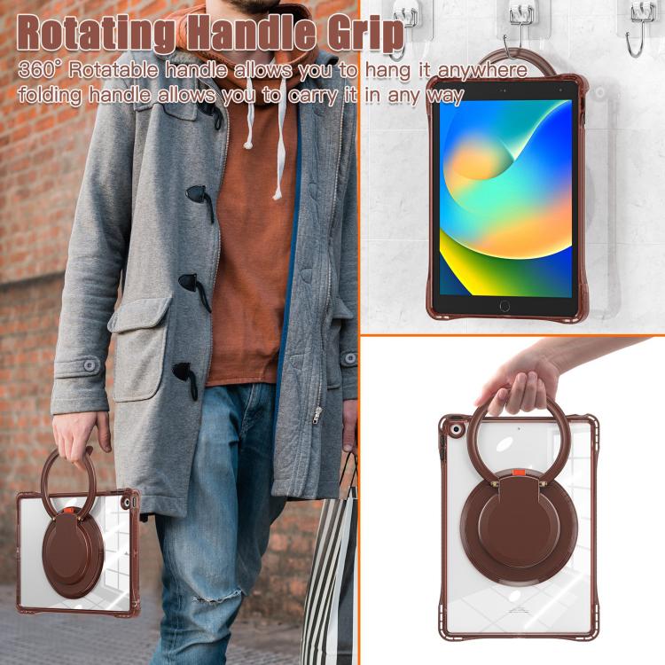 For iPad 2025 / 2022 Rotation Ring Handle TPU Hybrid Clear PC Tablet Case(Chocolate) - iPad 2025 / 2022 Cases by buy2fix | Online Shopping UK | buy2fix