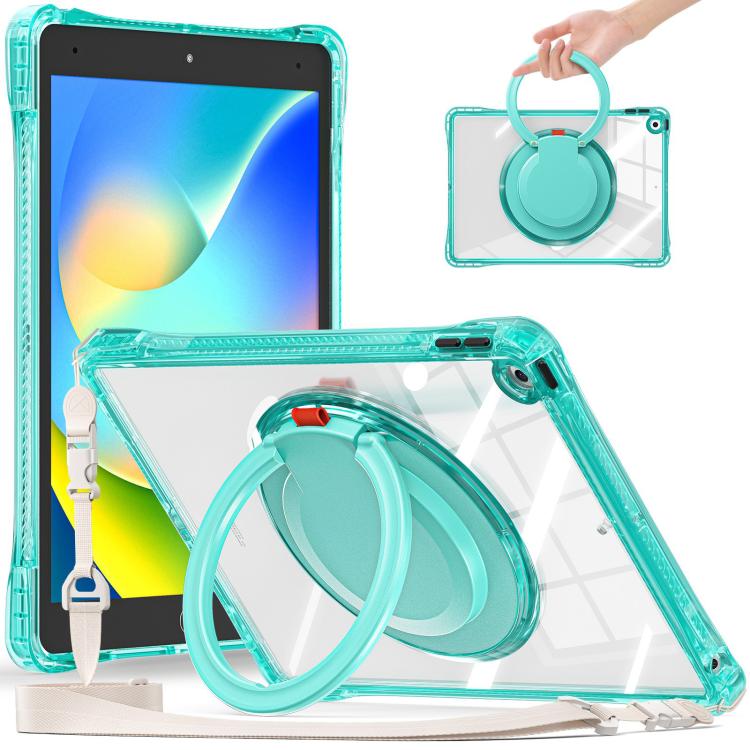 For iPad 10.2 2021 / 2020 / 2019 Rotation Ring Handle TPU Hybrid Clear PC Tablet Case(Light Green) - iPad 10.2 Cases by buy2fix | Online Shopping UK | buy2fix