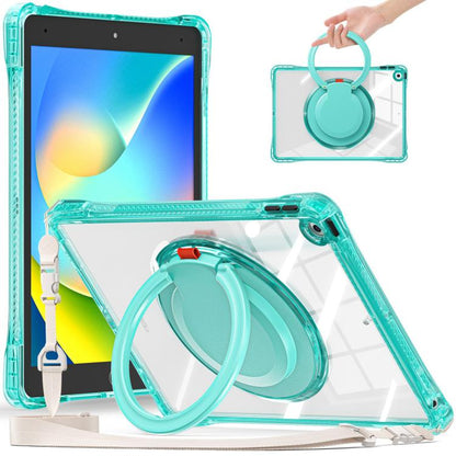 For iPad 10.2 2021 / 2020 / 2019 Rotation Ring Handle TPU Hybrid Clear PC Tablet Case(Light Green) - iPad 10.2 Cases by buy2fix | Online Shopping UK | buy2fix