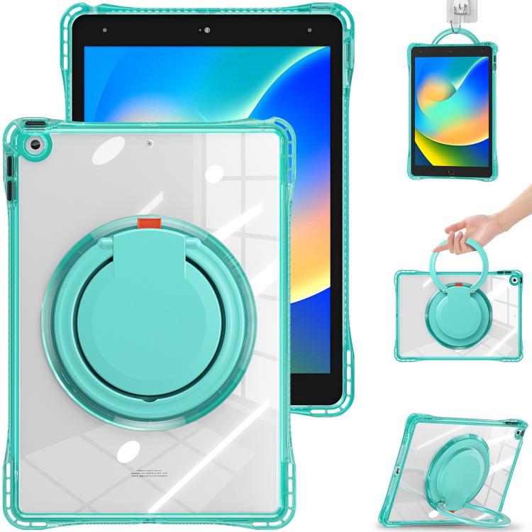 For iPad 10.2 2021 / 2020 / 2019 Rotation Ring Handle TPU Hybrid Clear PC Tablet Case(Light Green) - iPad 10.2 Cases by buy2fix | Online Shopping UK | buy2fix