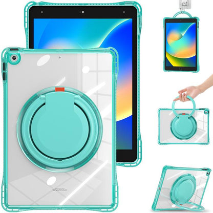For iPad 10.2 2021 / 2020 / 2019 Rotation Ring Handle TPU Hybrid Clear PC Tablet Case(Light Green) - iPad 10.2 Cases by buy2fix | Online Shopping UK | buy2fix