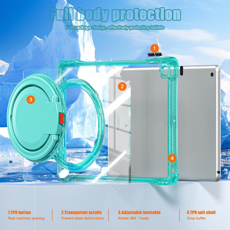 For iPad 10.2 2021 / 2020 / 2019 Rotation Ring Handle TPU Hybrid Clear PC Tablet Case(Light Green) - iPad 10.2 Cases by buy2fix | Online Shopping UK | buy2fix