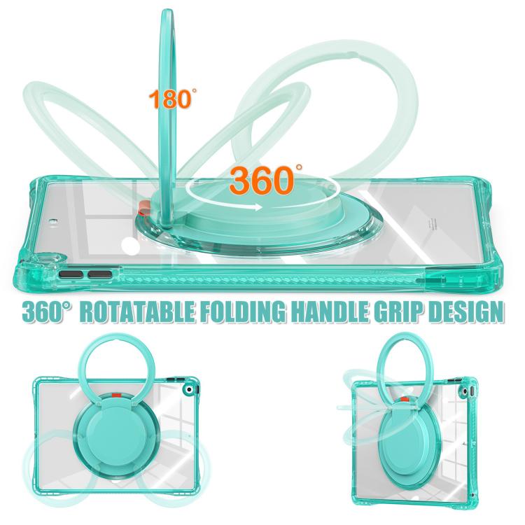 For iPad 10.2 2021 / 2020 / 2019 Rotation Ring Handle TPU Hybrid Clear PC Tablet Case(Light Green) - iPad 10.2 Cases by buy2fix | Online Shopping UK | buy2fix