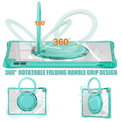 For iPad 10.2 2021 / 2020 / 2019 Rotation Ring Handle TPU Hybrid Clear PC Tablet Case(Light Green) - iPad 10.2 Cases by buy2fix | Online Shopping UK | buy2fix