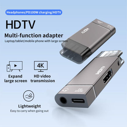 USB-C / Type-C to HDTV, 3.5mm, PD 100W 3 in 1 Multi-function Converter Docking Station(Grey) - USB HUB by buy2fix | Online Shopping UK | buy2fix