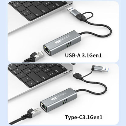 USB-C / Type-C and USB3.0 to RJ45 5G Gigabit Wired Ethernet Network Adapter(Grey) - USB Network Adapter by buy2fix | Online Shopping UK | buy2fix