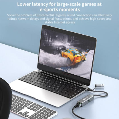 USB-C / Type-C and USB3.0 to RJ45 5G Gigabit Wired Ethernet Network Adapter(Grey) - USB Network Adapter by buy2fix | Online Shopping UK | buy2fix