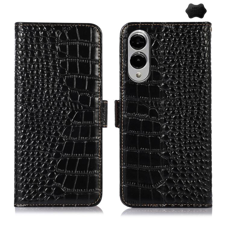 For Samsung Galaxy S25 Edge 5G Crocodile Top Layer Cowhide Leather Phone Case(Black) - Galaxy S25 Edge 5G Cases by buy2fix | Online Shopping UK | buy2fix