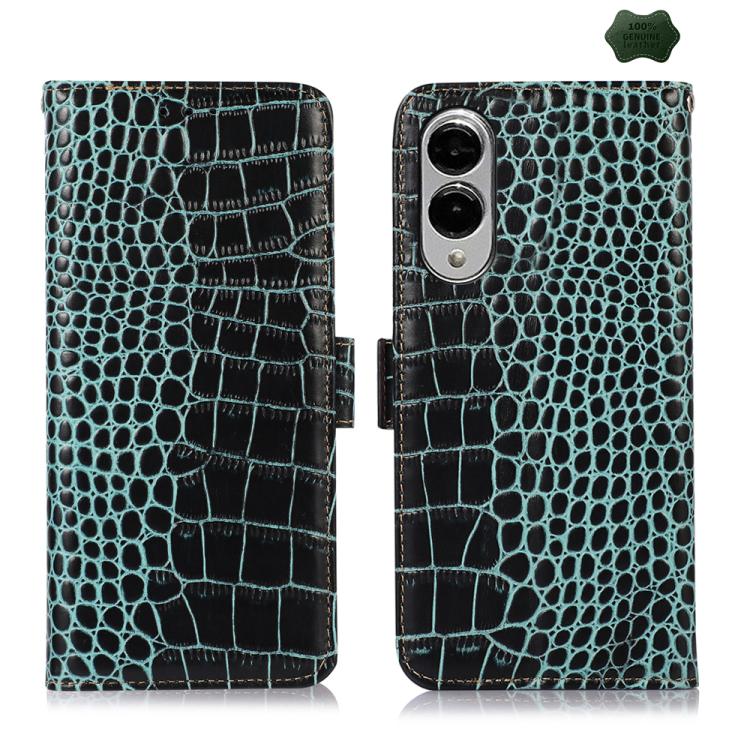 For Samsung Galaxy S25 Edge 5G Crocodile Top Layer Cowhide Leather Phone Case(Green) - Galaxy S25 Edge 5G Cases by buy2fix | Online Shopping UK | buy2fix