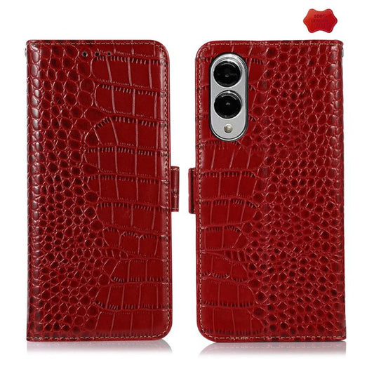 For Samsung Galaxy S25 Edge 5G Crocodile Top Layer Cowhide Leather Phone Case(Brown) - Galaxy S25 Edge 5G Cases by buy2fix | Online Shopping UK | buy2fix