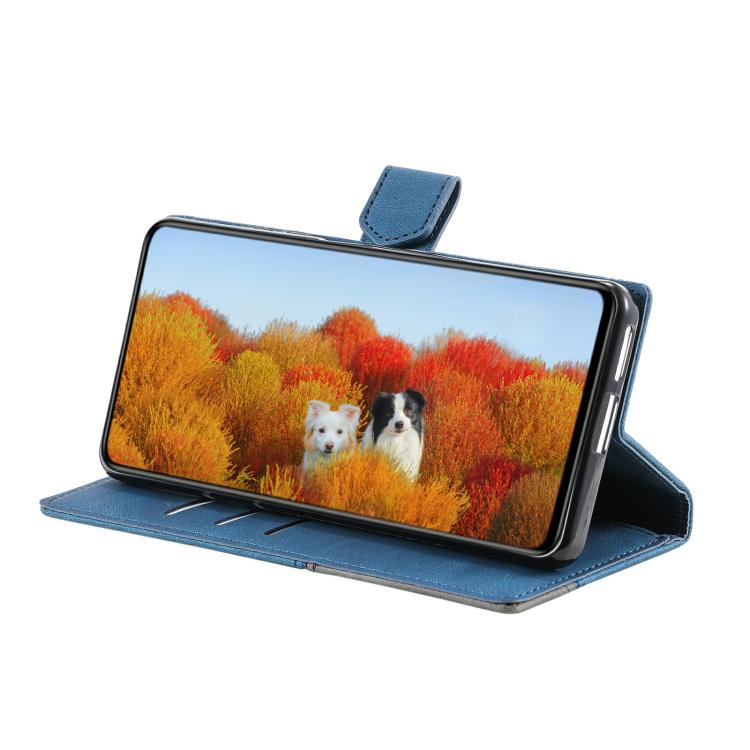 For iPhone 16e TTUDRCH Embossed Line Splicing Leather Phone Case(Blue) - iPhone 16e Cases by buy2fix | Online Shopping UK | buy2fix