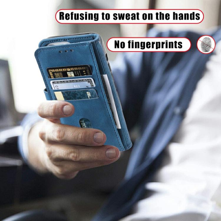 For iPhone 16e TTUDRCH Embossed Line Splicing Leather Phone Case(Blue) - iPhone 16e Cases by buy2fix | Online Shopping UK | buy2fix