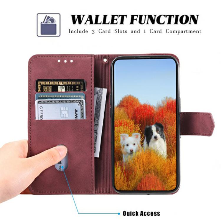 For iPhone 16e TTUDRCH Embossed Line Splicing Leather Phone Case(Wine Red) - iPhone 16e Cases by buy2fix | Online Shopping UK | buy2fix