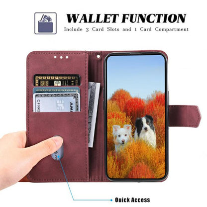 For iPhone 16e TTUDRCH Embossed Line Splicing Leather Phone Case(Wine Red) - iPhone 16e Cases by buy2fix | Online Shopping UK | buy2fix