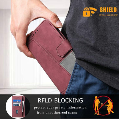 For iPhone 16e TTUDRCH Embossed Line Splicing Leather Phone Case(Wine Red) - iPhone 16e Cases by buy2fix | Online Shopping UK | buy2fix