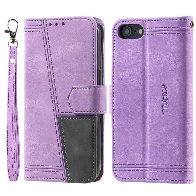For iPhone 16e TTUDRCH Embossed Line Splicing Leather Phone Case(Purple) - iPhone 16e Cases by buy2fix | Online Shopping UK | buy2fix