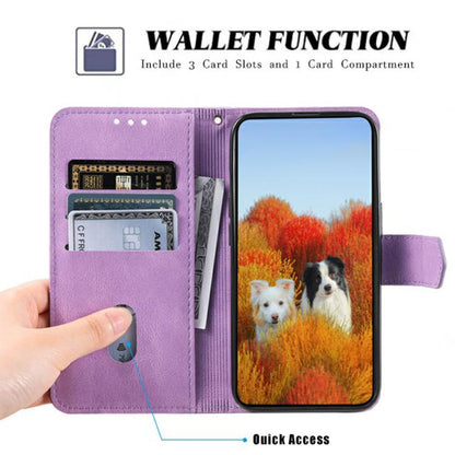 For iPhone 16e TTUDRCH Embossed Line Splicing Leather Phone Case(Purple) - iPhone 16e Cases by buy2fix | Online Shopping UK | buy2fix