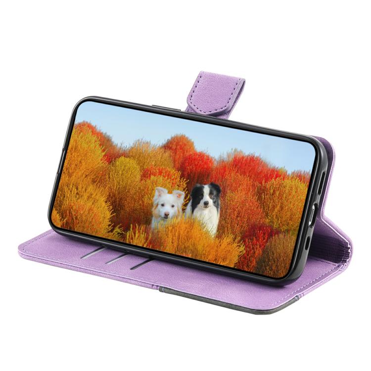 For iPhone 16e TTUDRCH Embossed Line Splicing Leather Phone Case(Purple) - iPhone 16e Cases by buy2fix | Online Shopping UK | buy2fix