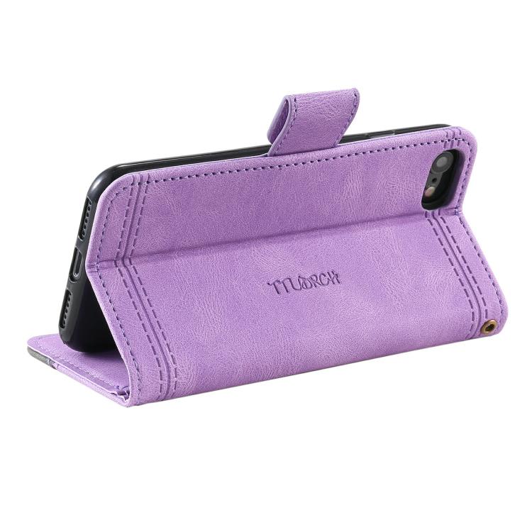For iPhone 16e TTUDRCH Embossed Line Splicing Leather Phone Case(Purple) - iPhone 16e Cases by buy2fix | Online Shopping UK | buy2fix