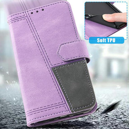 For iPhone 16e TTUDRCH Embossed Line Splicing Leather Phone Case(Purple) - iPhone 16e Cases by buy2fix | Online Shopping UK | buy2fix