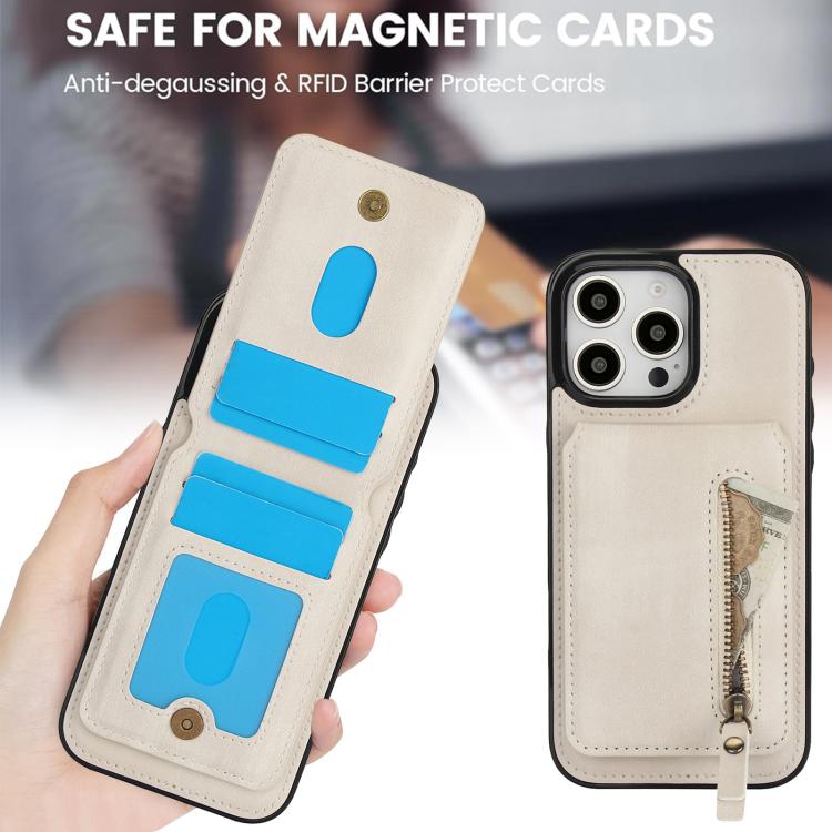 For iPhone 16 Pro Max Zipper Wallet Split MagSafe Leather Back Phone Case(White) - iPhone 16 Pro Max Cases by buy2fix | Online Shopping UK | buy2fix