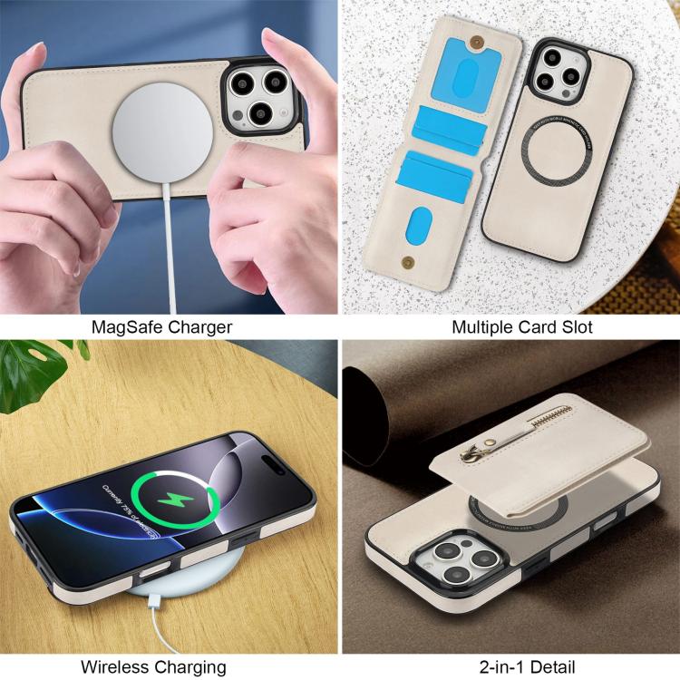For iPhone 16 Pro Max Zipper Wallet Split MagSafe Leather Back Phone Case(White) - iPhone 16 Pro Max Cases by buy2fix | Online Shopping UK | buy2fix