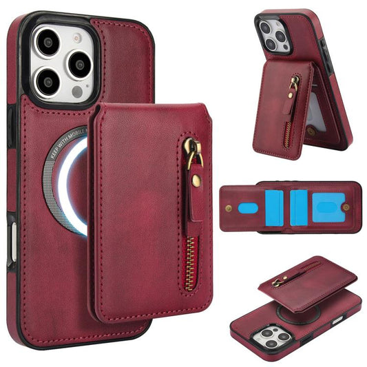 For iPhone 16 Pro Max Zipper Wallet Split MagSafe Leather Back Phone Case(Red) - iPhone 16 Pro Max Cases by buy2fix | Online Shopping UK | buy2fix