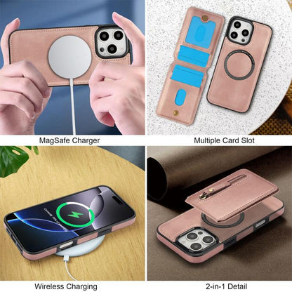 For iPhone 16 Pro Max Zipper Wallet Split MagSafe Leather Back Phone Case(Rose Gold) - iPhone 16 Pro Max Cases by buy2fix | Online Shopping UK | buy2fix