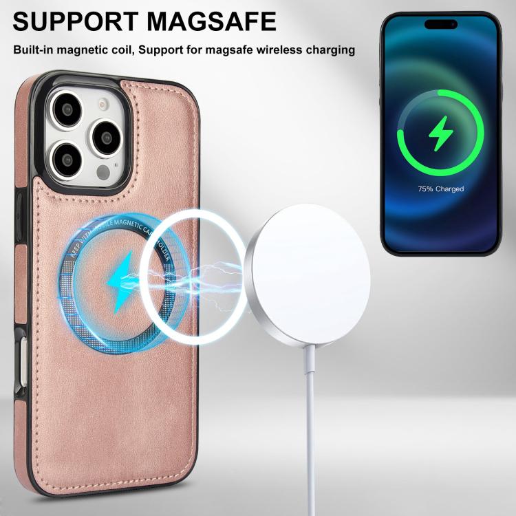 For iPhone 16 Pro Max Zipper Wallet Split MagSafe Leather Back Phone Case(Rose Gold) - iPhone 16 Pro Max Cases by buy2fix | Online Shopping UK | buy2fix