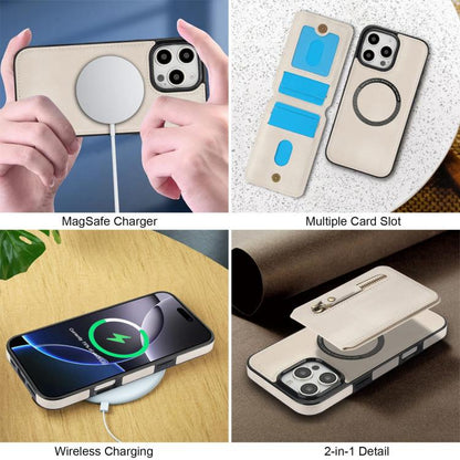 For iPhone 16 Pro Zipper Wallet Split MagSafe Leather Back Phone Case(White) - iPhone 16 Pro Cases by buy2fix | Online Shopping UK | buy2fix