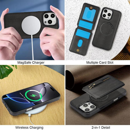 For iPhone 16 Pro Zipper Wallet Split MagSafe Leather Back Phone Case(Black) - iPhone 16 Pro Cases by buy2fix | Online Shopping UK | buy2fix